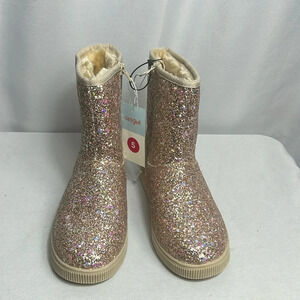 Cat & Jack Glitter Warm Little Girls Boots Size 4 NWT Zipper Faux Fur Lining